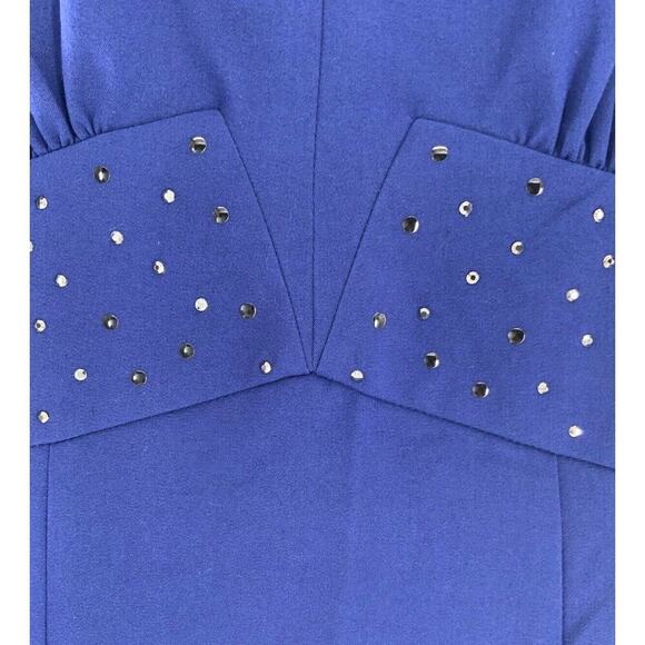Laundry By Design Sheath Dress Women Size 6 Pleated Rhinestones Capped Sleeves - Picture 6 of 8